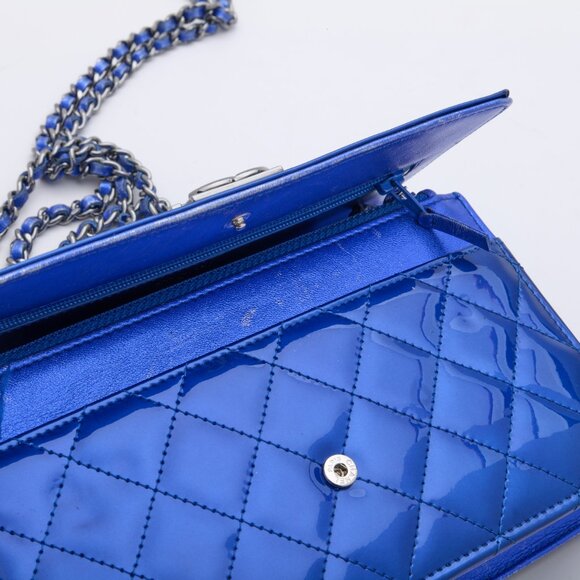 Chanel Bright Blue Boy Patent Leather Wallet On Chain - Picture 9 of 15